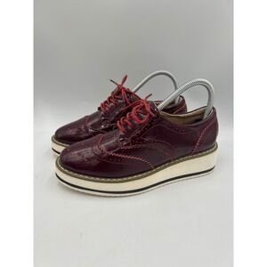DADAWEN Womens Oxford‎ Platform Shoes Burgundy Patent Wingtip Brogue Size 38